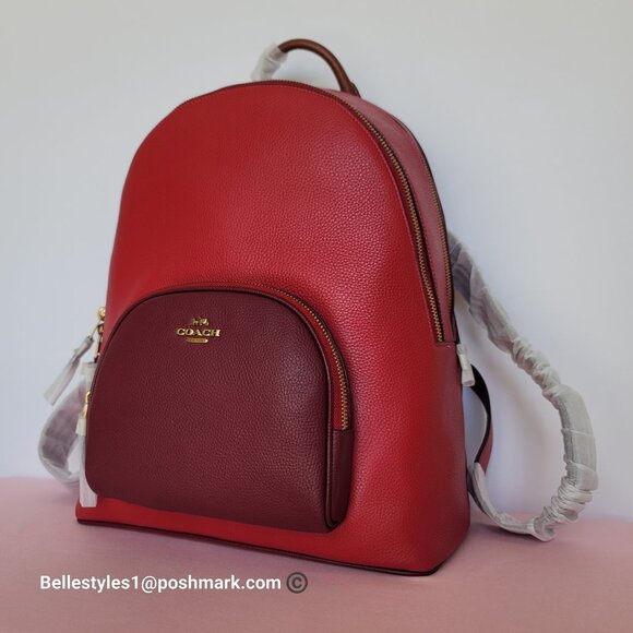 COACH Colorblocked Polished Pebble Leather Carrie Backpack -Red Apple Multi⭐ main image 13